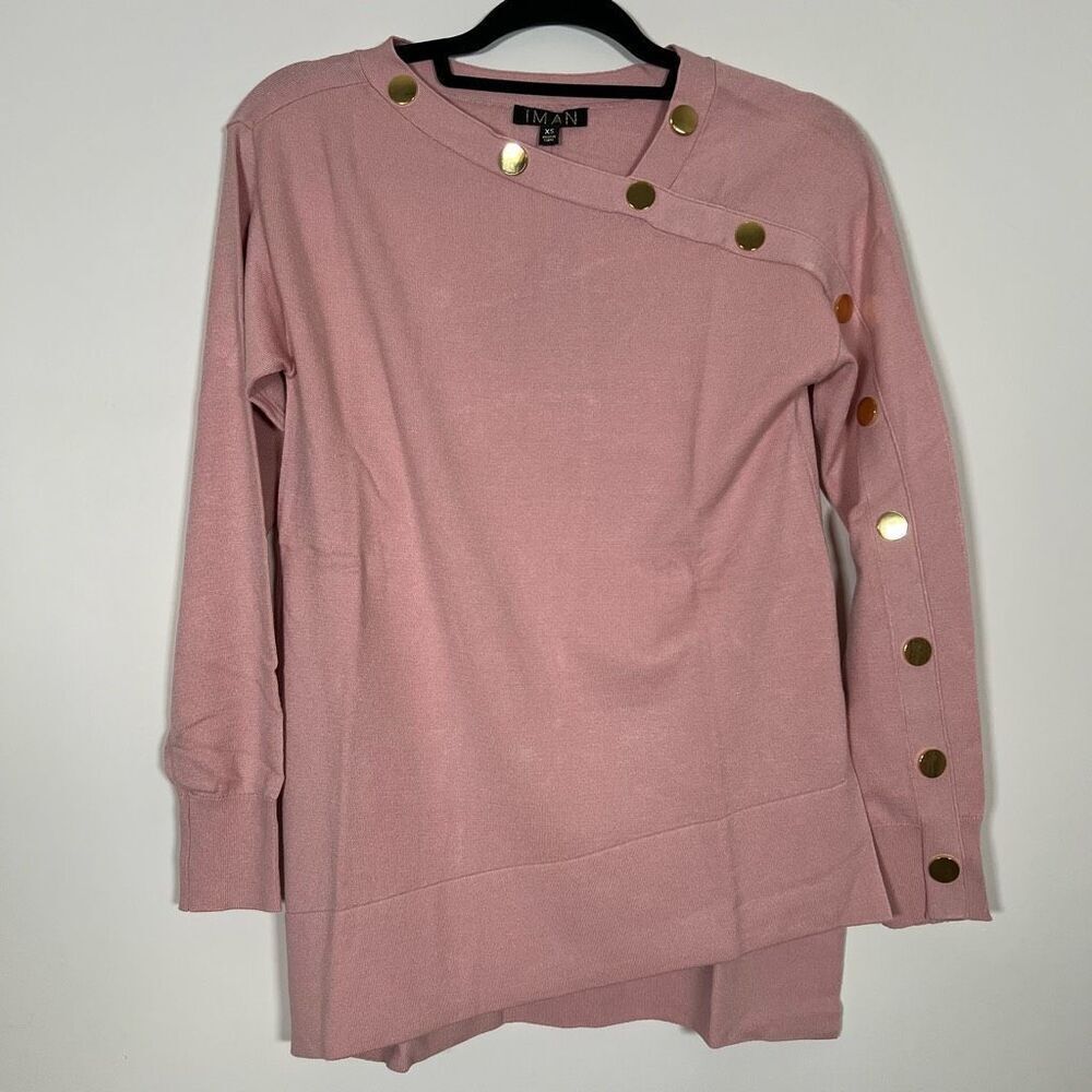 NWT Iman Global Chic Asymmetric Pullover Pink Top XS